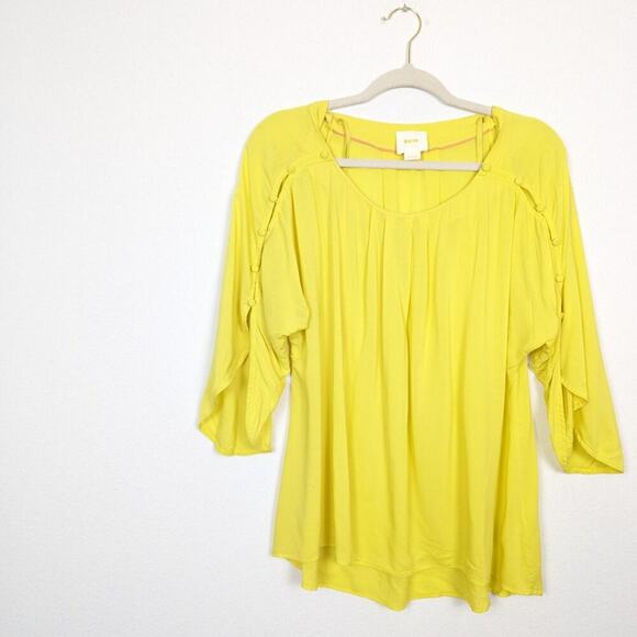 Maeve Yellow High-Low Long Sleeve Button Flared Blouse Size M - Picture 3 of 7